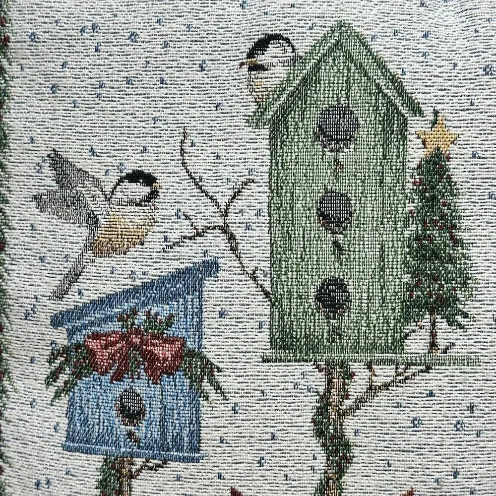 VTG Shumaker Patton Tapestry Pillow Cardinals Birdhouses Christmas Holiday Birds